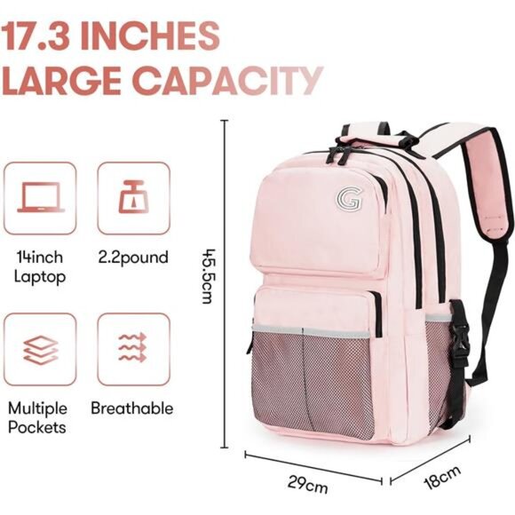 Laptop Backpack fit 17 inch, Pink - Picture 3 of 5